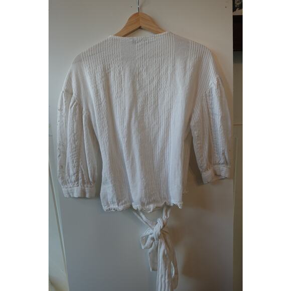 Zara Womens Top XS White Embroidered Wrap Shirt Crochet Boho Cotton Eyelet - Picture 5 of 10